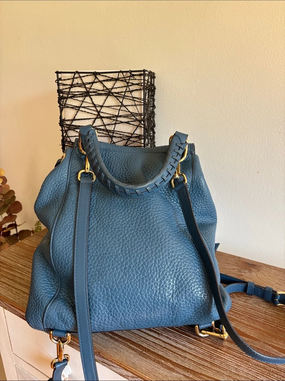 MICHAEL KORS Blue Pebble Leather Backpack